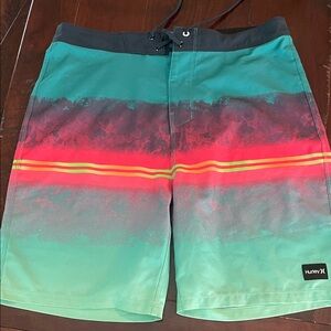 Hurley Teal and Red Gradient Board Shorts Size 31